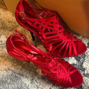 ABS Allen Schwartz Vibrant Red Strappy Heels
